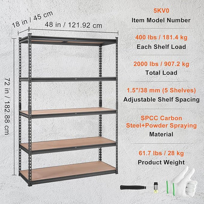 VEVOR Storage Shelving Unit, 5-Tier Adjustable, 2000 lbs Capacity, Heavy Duty - Image 8
