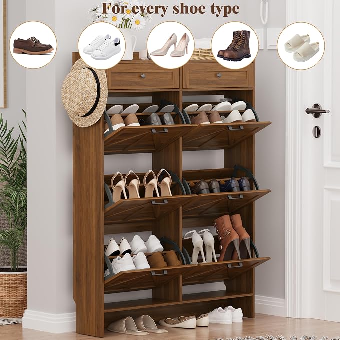 Thacuok Shoe Cabinet with 6 Flip Drawers & 2 Storage Drawers, Rustic Farmhouse - Image 8