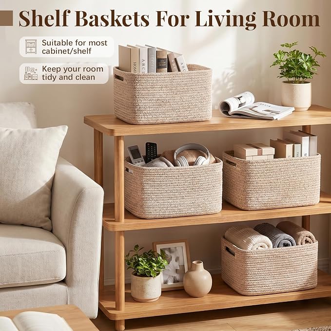 OIASKET 4Packs Natural Cotton Rope Storage Baskets - Image 6