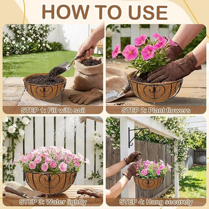 10 inch Metal Hanging Baskets for Plants Outdoor, 6 Pack Metal Wire Hanging - Image 4