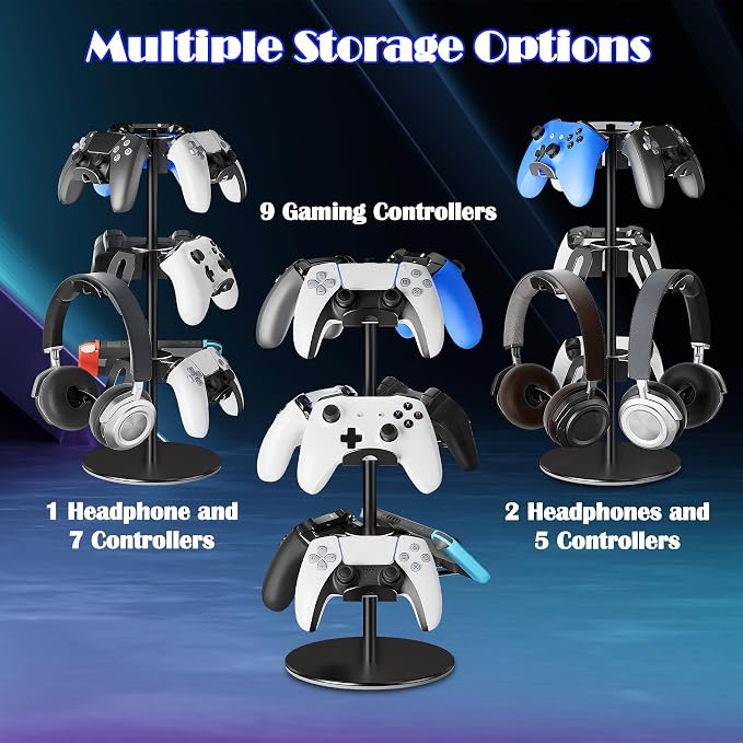 Controller Holder Stand 3 Tiers, Rotatable Gaming Headset Stand Compatible - Image 3