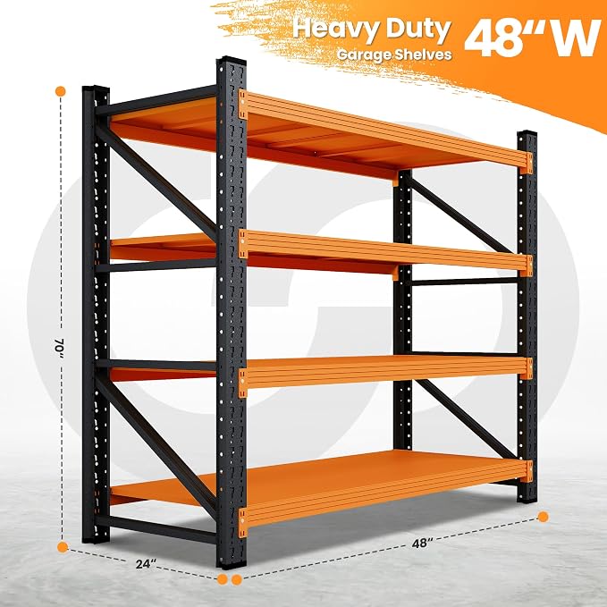 48" W Garage Storage Shelves Heavy Duty, 3000LBS Metal Shelving Units, 4 Tier - Image 2