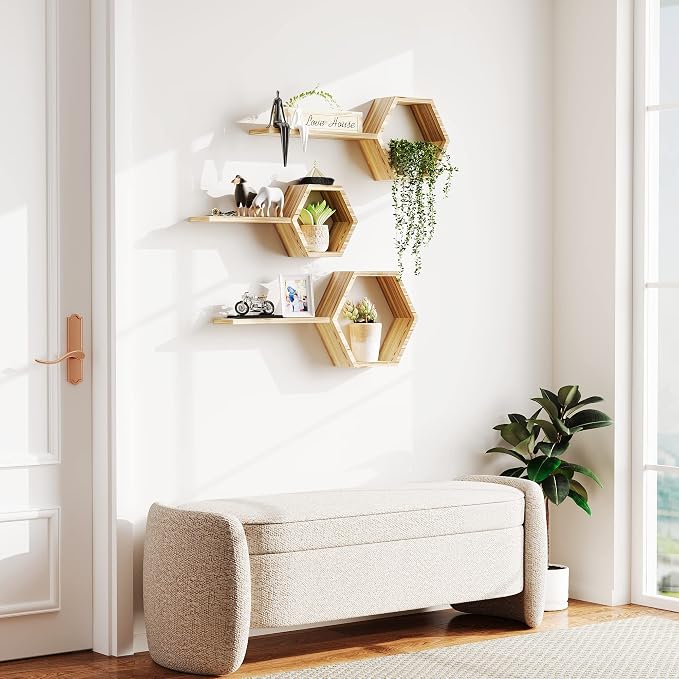 Wooden Hexagon Floating Shelves Wall Mounted - Image 8
