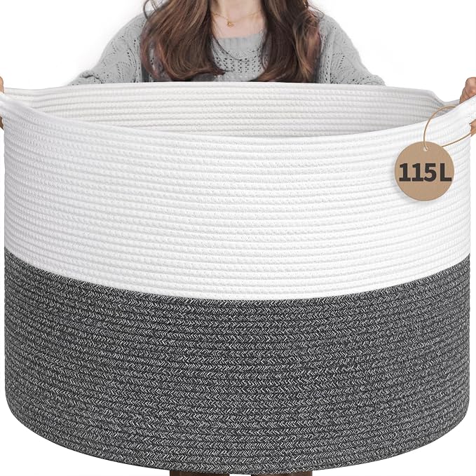 INDRESSME 115L Extra Large Cotton Rope Blanket Basket, Woven Baby Laundry by INDRESSME