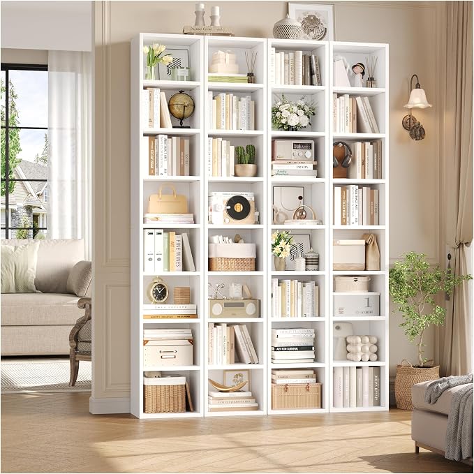 FOTOSOK 2 Pcs 71'' Tall Narrow Bookshelf, 8-Tier Media Tower Rack Set of 2 | CD - Image 5