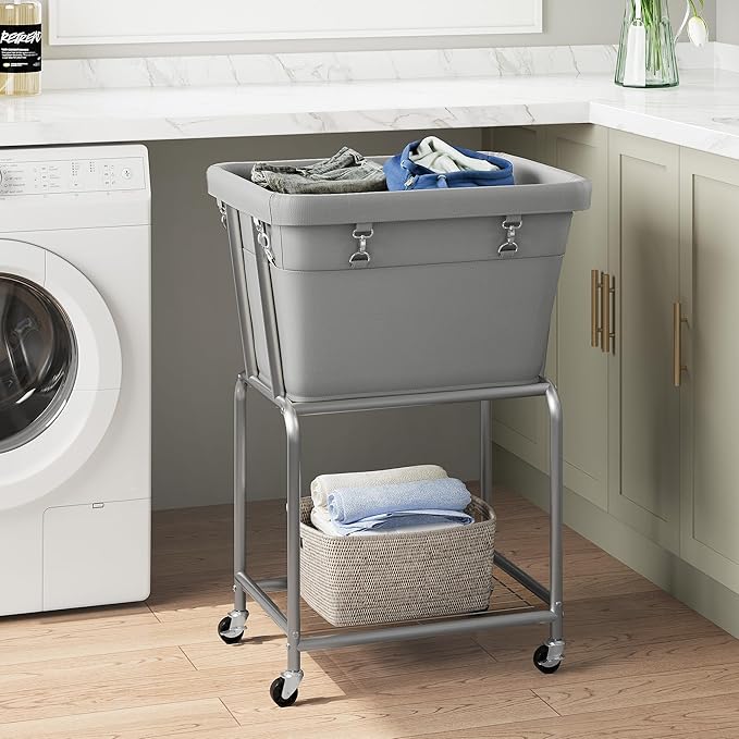 ELYKEN Laundry Cart with Wheels, Rolling Laundry Hamper with Removable Bag and - Image 2