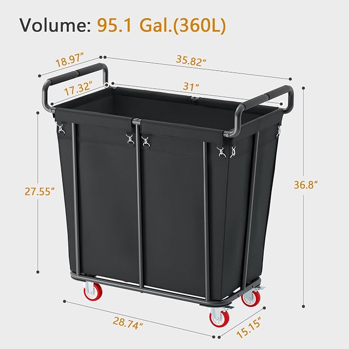 Large Laundry Hamper with Wheels, 360L Rolling Big Laundry Basket - Image 5