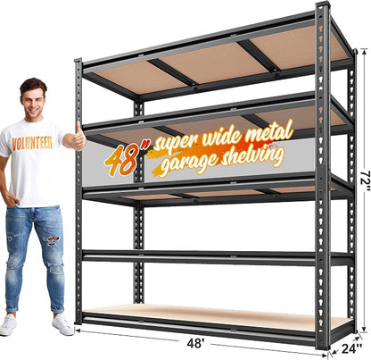 REIBII 48" W Garage Shelving 3020LBS Storage Shelves 5 Tier Heavy Duty Shelving - Image 2