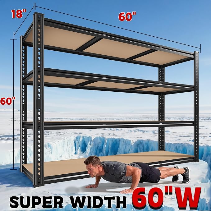 ROOMFAVE 60" W Garage Shelving Metal Shelving 2800LBS Storage Shelves Heavy - Image 3
