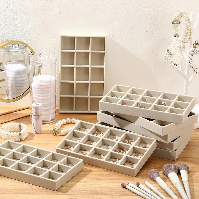 Highergo 8 Pcs Velvet Jewelry Trays Stackable Drawers Organizer Ring Earring - Image 4