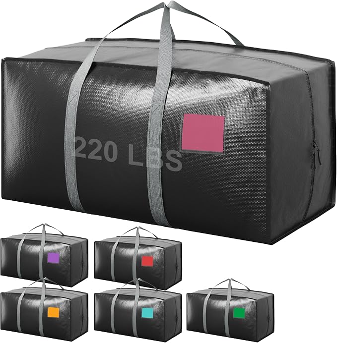 6 Pack Moving Bags with Full-Open Side Zipper, Extra Large 93L Heavy Duty by RMOHRO