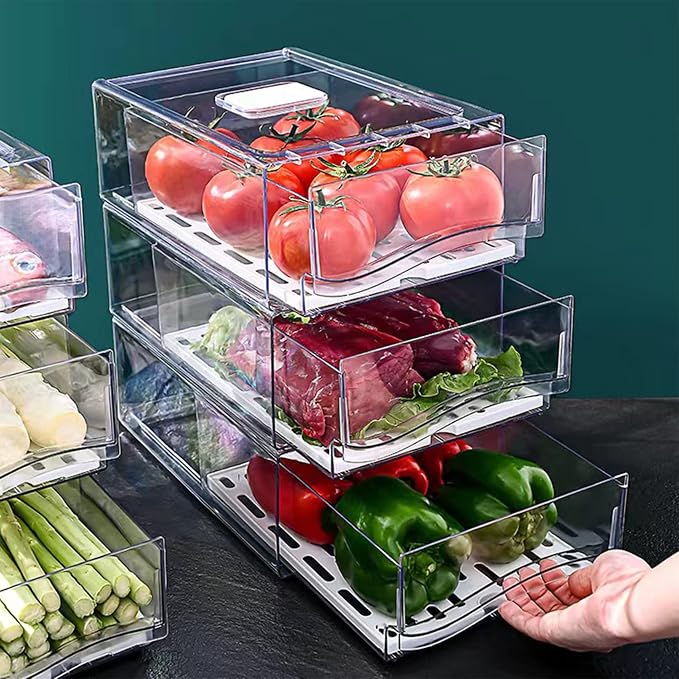 Diskary Fridge Organizer, Stackable Refrigerator Organizer Bins, Reusable Food by Diskary