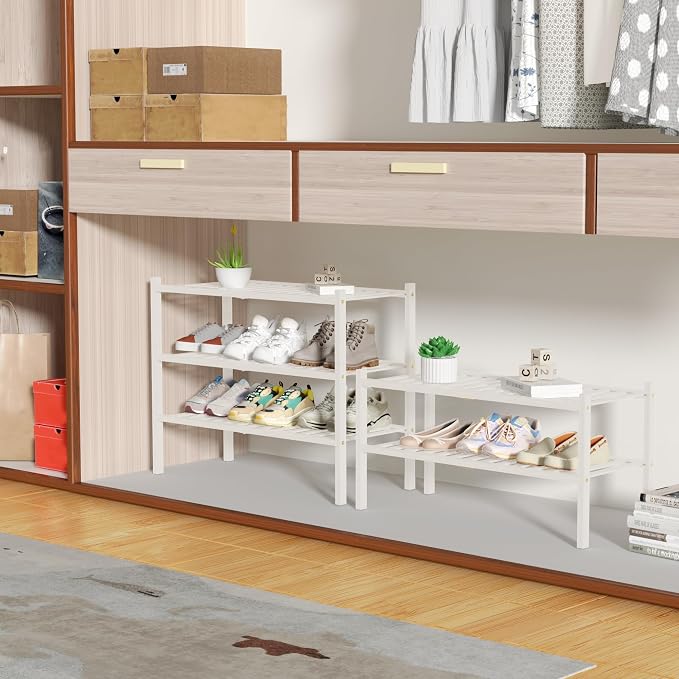 3 Tier Bamboo Shoe Rack for Closet Free Standing Wood Shoe Shelf Storage - Image 4