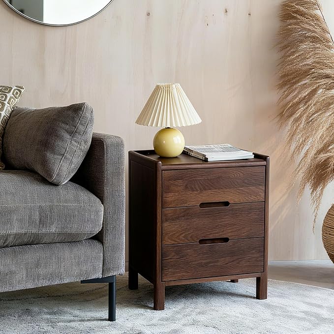 Nightstand, Solid Wood Small End Table w/3 Drawers, Modern Bedside Tables - Image 3