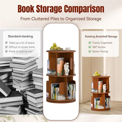 2-Tier 360° Rotating Bookshelf, Round Floor Standing Bookcase - Image 3