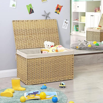 SONGMICS Storage Basket with Lid, Woven Blanket Storage Bin with Handles - Image 2