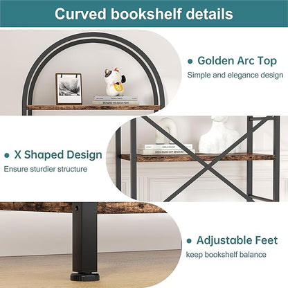 Shintenchi Bookshelf, Arched Bookshelf 5 Tier Bookcase, Tall Shelf - Image 4