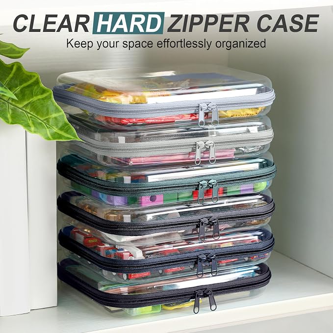 Sanwuta 6 Pcs Clear Hard Zipper Case Hard Plastic Zipper Pouches Transparent - Image 6