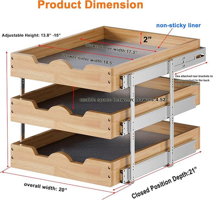 DINDON 3 Tier Pull Out Cabinet Organizer 20”W X21”D Slide Out Shelves - Image 2