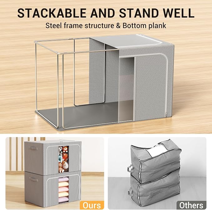 Clothes Storage Bins with Metal Frame Foldable Storage Box Clothes Organizers - Image 3
