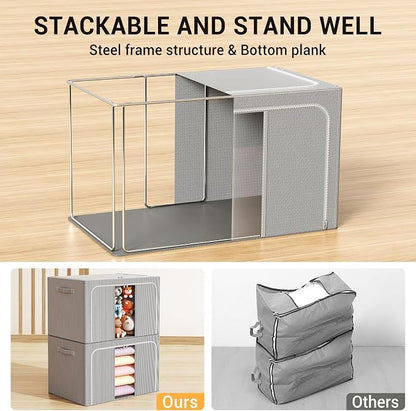 Clothes Storage Bins with Metal Frame Foldable Storage Box Clothes Organizers - Image 2