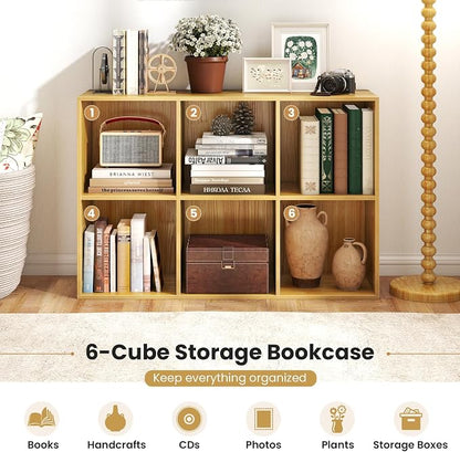 Giantex 6-Cube Bookcase, 3-Tier Cubby Bookshelf, Horizontal Vertical Display - Image 4