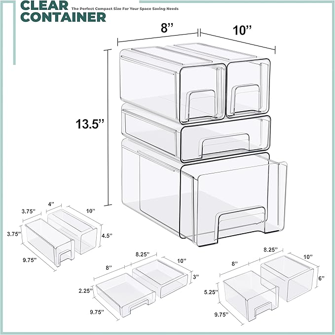 Sorbus Clear Stackable Storage Drawers, 4-Piece Set 1 Large, 1 Medium & 2 Small - Image 3