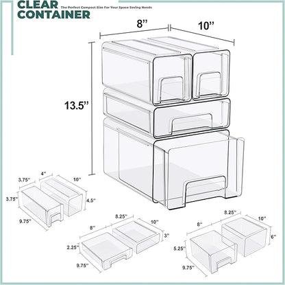 Sorbus Clear Stackable Storage Drawers, 4-Piece Set 1 Large, 1 Medium & 2 Small - Image 3