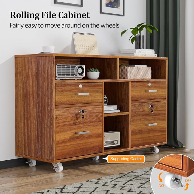 VINGLI Wide 4 Drawer Lockable Rolling File Cabinet - Image 9