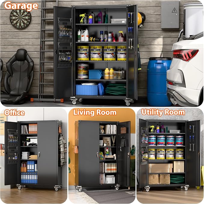 Aobabo Extra Large Cabinet on Wheels, Metal Storage Cabinet - Image 3