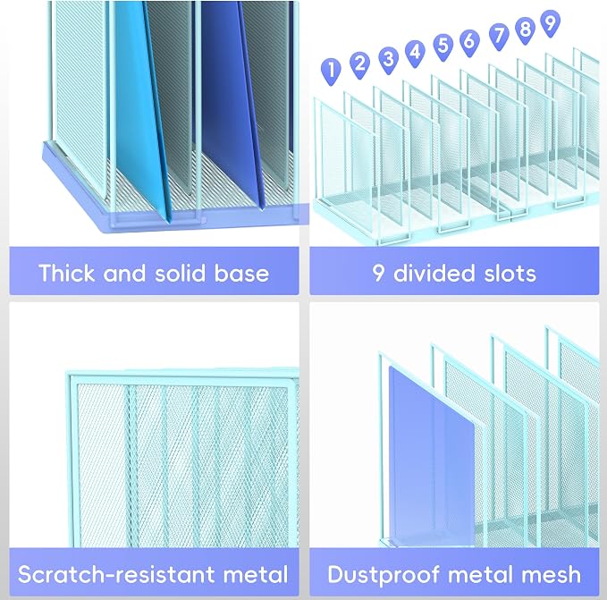 9-Section Desk File Organizer, Vertical File Holder, Mesh Desktop File Folder - Image 5