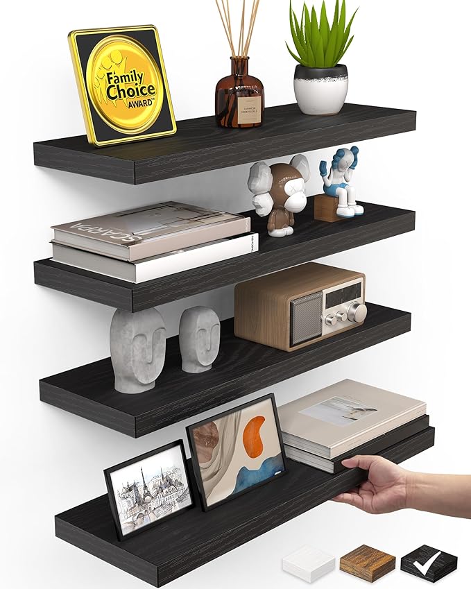 BAYKA Floating Shelves for Wall, 15.7in Wall Mounted Rustic Wood Shelves for by Bayka