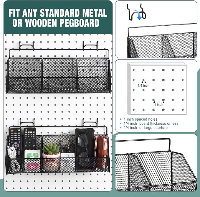 Hicarer 2 Pcs Divided Pegboard Baskets - Image 3