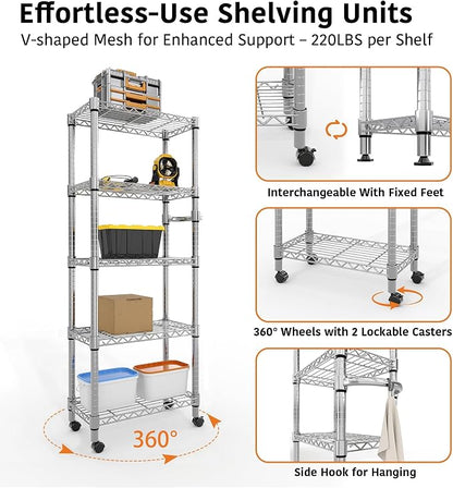 GarveeHome 5-Tier Heavy Duty Storage Shelves 1100 LBS Metal Wire Rack Shelving - Image 4