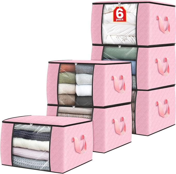 Fab totes 6 Pack Clothes Storage, Foldable Thick Fabric Blanket Storage Bags by Fabtotes