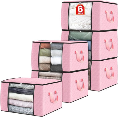 Fab totes 6 Pack Clothes Storage, Foldable Thick Fabric Blanket Storage Bags by Fabtotes