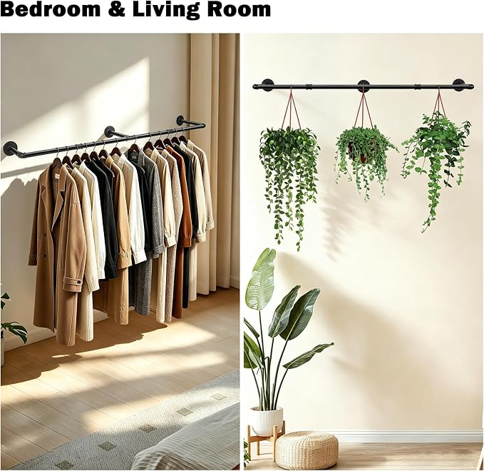 Industrial Pipe Clothes Rack, 50 In Heavy Duty Wall Mounted Garment Rack - Image 5