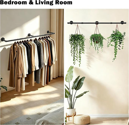 Industrial Pipe Clothes Rack, 50 In Heavy Duty Wall Mounted Garment Rack - Image 5