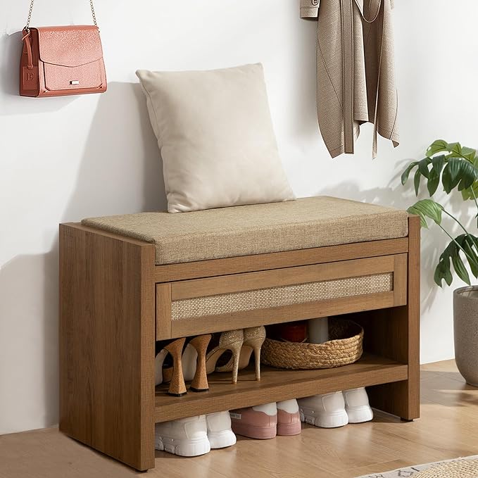 SICOTAS Rattan Shoe Bench Entryway Bench by SICOTAS