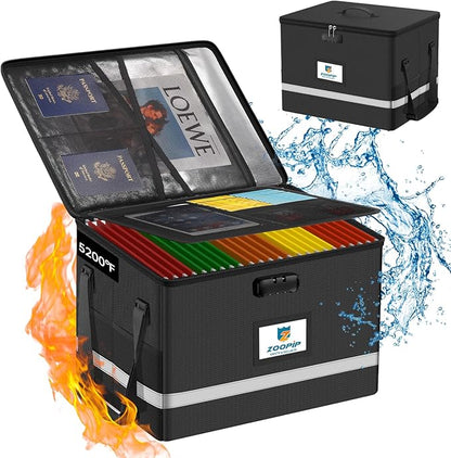 Fireproof File Box with Lock, 5200℉ Document Organizer, Reflective Strip by ZOOPIP