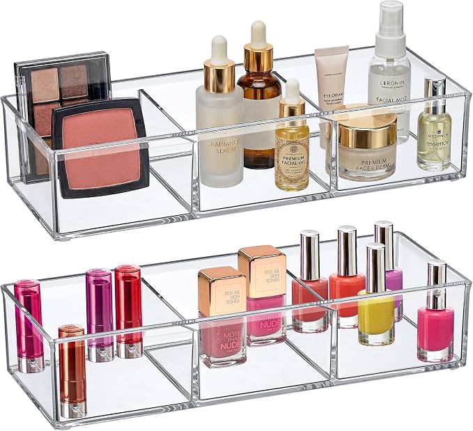Amazing Abby - Charm - Acrylic 3-Compartment Makeup Organizer, Transparent by AmazingAbby