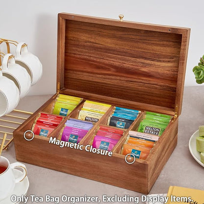 SARUFO Acacia Wood Tea Bag Organizers, Tea Packet Storage Boxes, 8-Compartment - Image 4