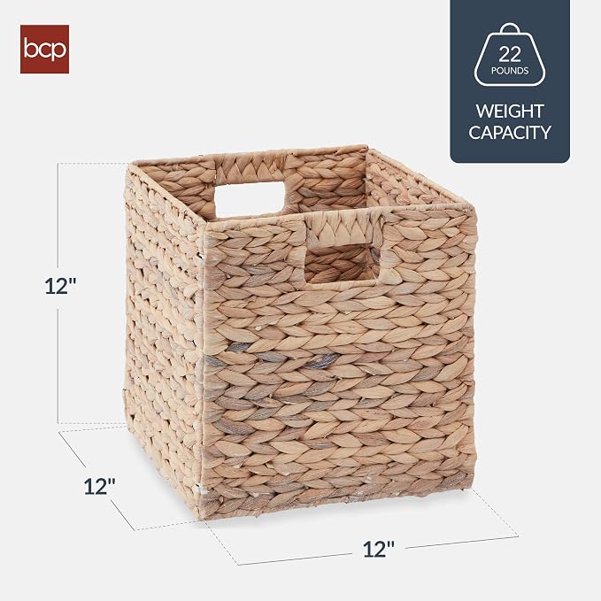 Best Choice Products 12x12in Pack of 5 Cube Storage Baskets, Water Hyacinth - Image 2