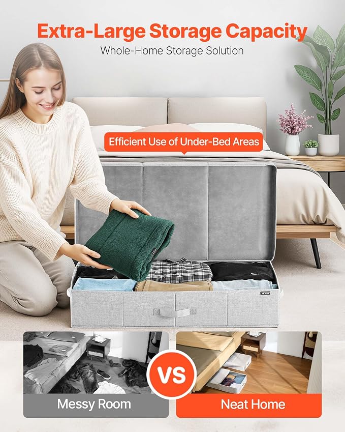 VEVOR Under Bed Storage with Lids, 31.7 x 15.9 x 6.1 Inch, 48L Large Underbed - Image 4