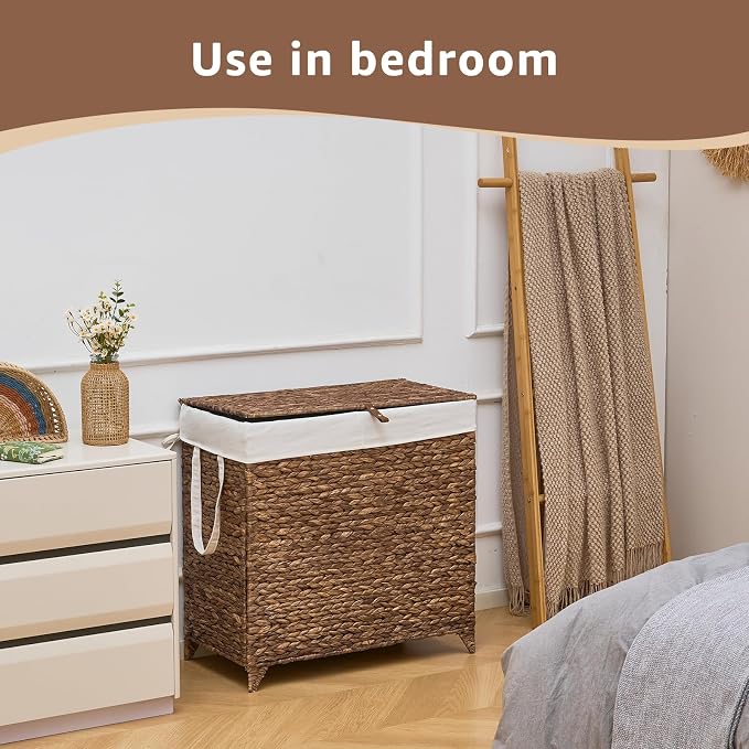 Laundry Hamper with Lid and Removable Liner Bag, Handwoven Natural Hyacinth - Image 5