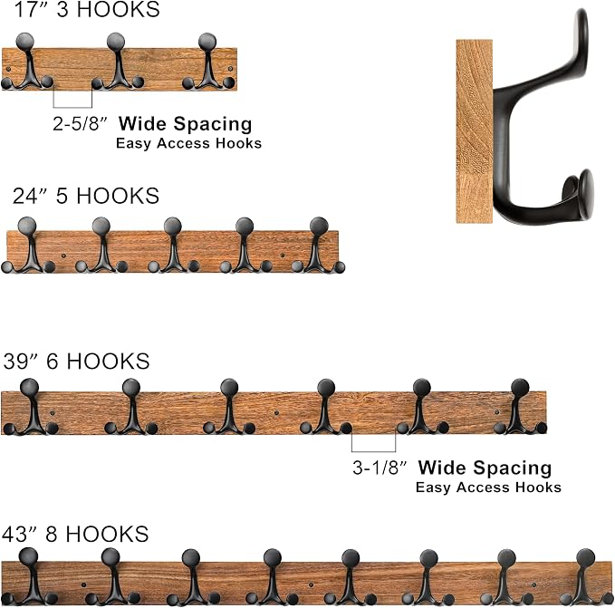 SKOLOO 24-Inch Natural Wood Coat Rack Wall Mount - Image 5