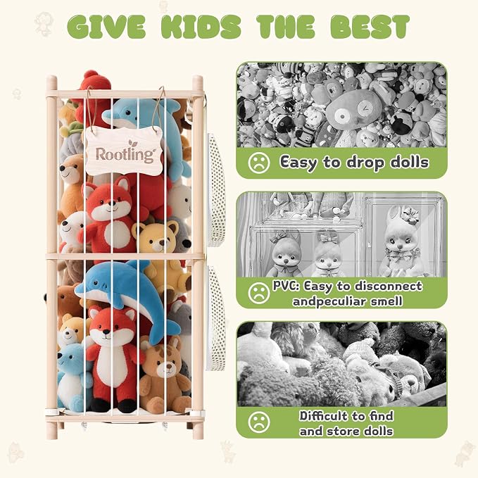 Stuffed Animal Storage & Organizer, 54 inch Tall Wooden Cute Zoo Toy Holder - Image 6