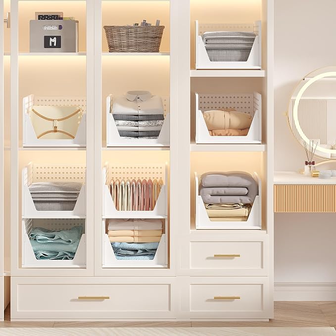 VECELO 4 Pack Plastic Closet Shelf Organizer, Stackable Sweater Storage Closet - Image 5