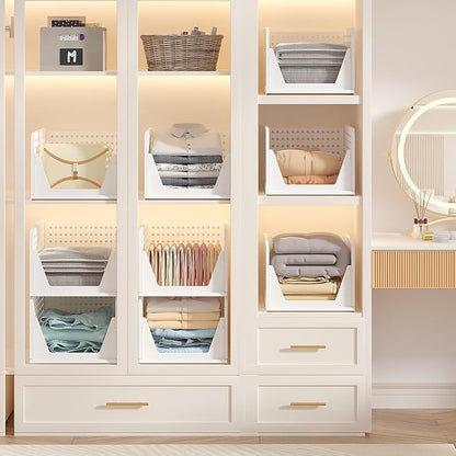 VECELO 4 Pack Plastic Closet Shelf Organizer, Stackable Sweater Storage Closet - Image 5