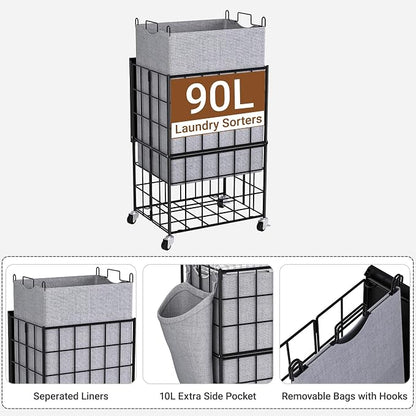 90L Laundry Basket with Wheels, Large Capacity Laundry Hamper with Removable - Image 4
